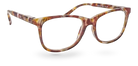 Eyelevel-UK Naples reading glasses with a brown and multicolour patterned square plastic frame and clear lenses.