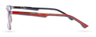Eyelevel-UK Newton reading glasses with a grey transparent square frame and contrasting red temple arms