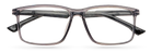Eyelevel-UK Newton reading glasses with a grey transparent square plastic frame and clear magnifying lenses