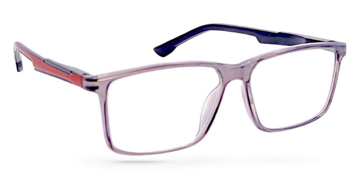Eyelevel-UK Newton reading glasses with a grey transparent square plastic frame and clear magnifying lenses.