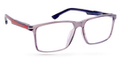 Eyelevel-UK Newton reading glasses with a grey transparent square plastic frame and clear magnifying lenses.