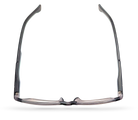 Eyelevel-UK Newton reading glasses with a grey transparent square plastic frame viewed from above