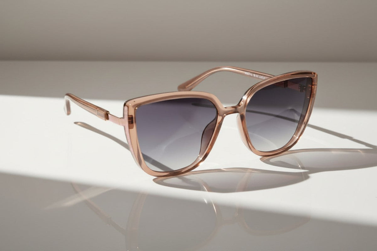 Eyelevel-UK Nicole oversized sunglasses in brown crystal and rose gold with grey gradient lenses.
