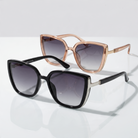 Eyelevel-UK Nicole oversized fashion sunglasses in brown crystal and black with grey gradient lenses on a white surface.