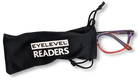 Eyelevel-UK Immaculate reading glasses with orange and purple squared frames, shown with a black branded storage pouch.