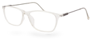 Eyelevel-UK Oregon reading glasses featuring a transparent softly squared plastic frame and thin metal temples.