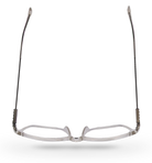 Eyelevel-UK Oregon reading glasses with a transparent squared plastic frame and thin metal temples viewed from above.