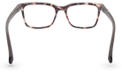 Eyelevel-UK Oxford reading glasses with a brown and matt black softly squared plastic frame, back view.