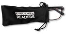 Eyelevel-UK Oxford reading glasses with brown and matt black squared frames inside a black branded drawstring pouch