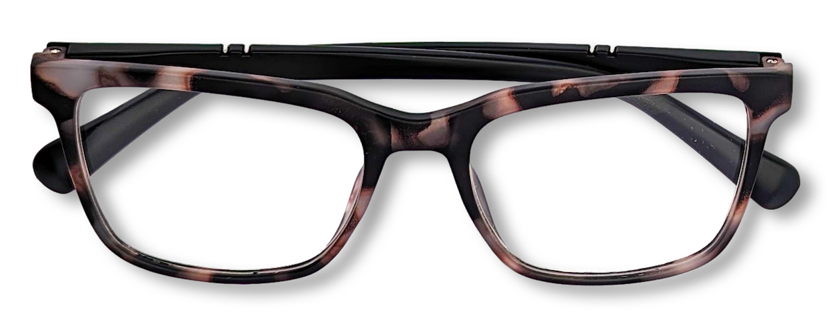 Eyelevel-UK Oxford reading glasses with a brown and matte black softly squared plastic frame for close-up reading.