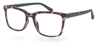 Eyelevel-UK Oxford reading glasses with a brown and matt black softly squared plastic frame and clear lenses.