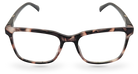 Eyelevel-UK Oxford reading glasses with a softly squared brown and matt black plastic frame and clear lenses.