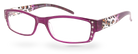 Eyelevel-UK leopard print reading glasses with a pink rectangular frame and decorative rhinestones on the temples.