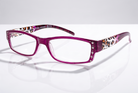 Eyelevel-UK leopard print reading glasses with pink rectangular frames and decorative crystal accents on the sides.