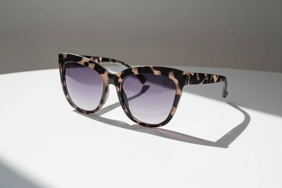 Eyelevel-UK Piper oversized cat-eye sunglasses in grey tortoiseshell with soft gradient lenses and UV400 protection.