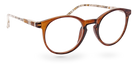 Eyelevel-UK Royal round reading glasses with a brown animal print plastic frame and clear magnifying lenses
