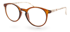 Eyelevel-UK Royal reading glasses featuring a brown round plastic frame with patterned temples and clear lenses.