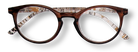 Eyelevel-UK Royal round reading glasses with a brown animal print plastic frame and clear magnifying lenses