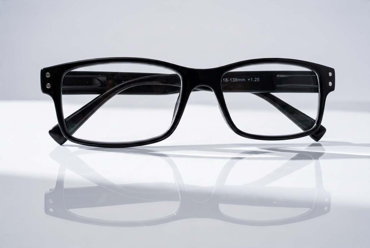 Eyelevel-UK Samuel Black reading glasses with a classic rectangular black plastic frame and clear magnifying lenses.