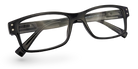 Eyelevel-UK Samuel Black reading glasses featuring a classic black rectangular plastic frame and clear lenses.