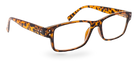 Eyelevel-UK Samuel Brown reading glasses with a square tortoiseshell plastic frame and clear magnifying lenses.