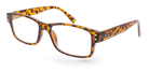 Eyelevel-UK Samuel Brown square reading glasses with a retro tortoiseshell plastic frame and clear magnifying lenses.