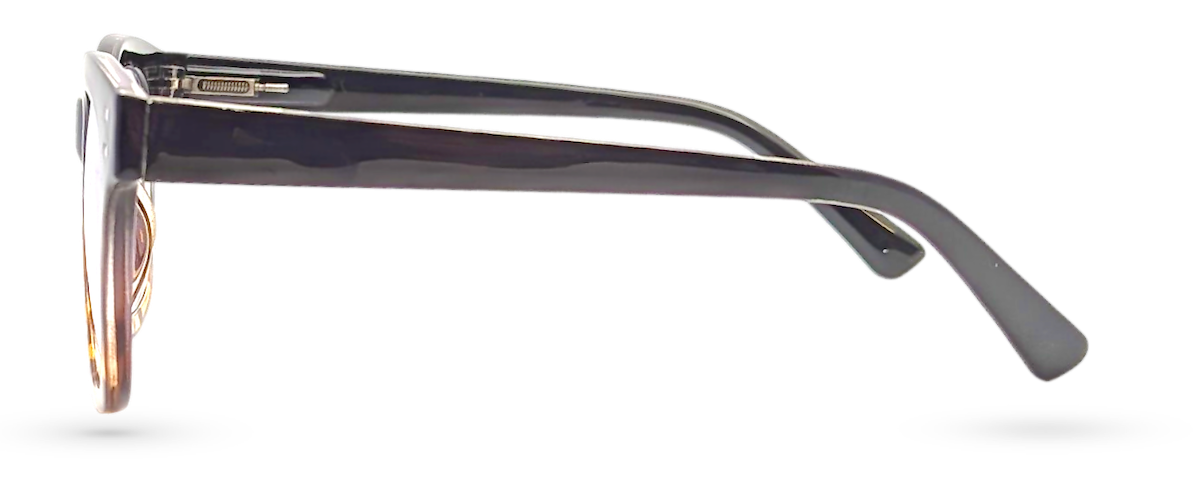 Side view of Eyelevel-UK Santorini reading glasses featuring a black and brown tortoiseshell square plastic frame.