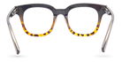 Eyelevel-UK Santorini reading glasses with a black and brown tortoiseshell square plastic frame, rear view.