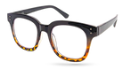 Eyelevel-UK Santorini reading glasses with a black and brown tortoiseshell square frame and clear magnifying lenses.