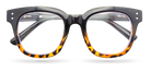 Eyelevel-UK Santorini square reading glasses with black and brown tortoiseshell plastic frames and clear lenses.