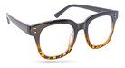 Eyelevel-UK Santorini reading glasses with a black and brown tortoiseshell square frame and clear magnifying lenses.