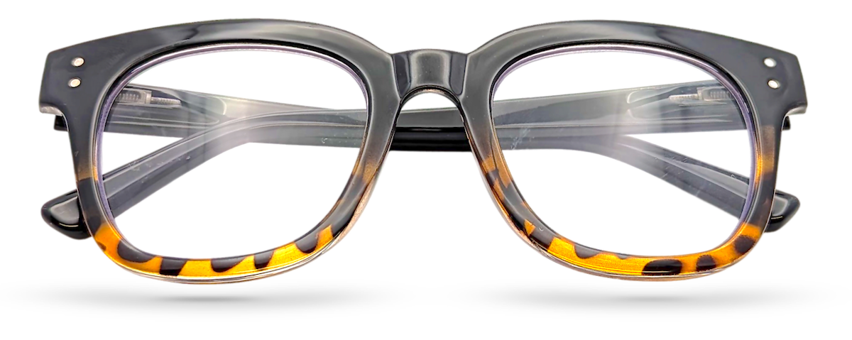 Eyelevel-UK Santorini reading glasses with a black and brown tortoiseshell square plastic frame and clear lenses