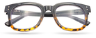 Eyelevel-UK Santorini reading glasses with a black and brown tortoiseshell square plastic frame and clear lenses