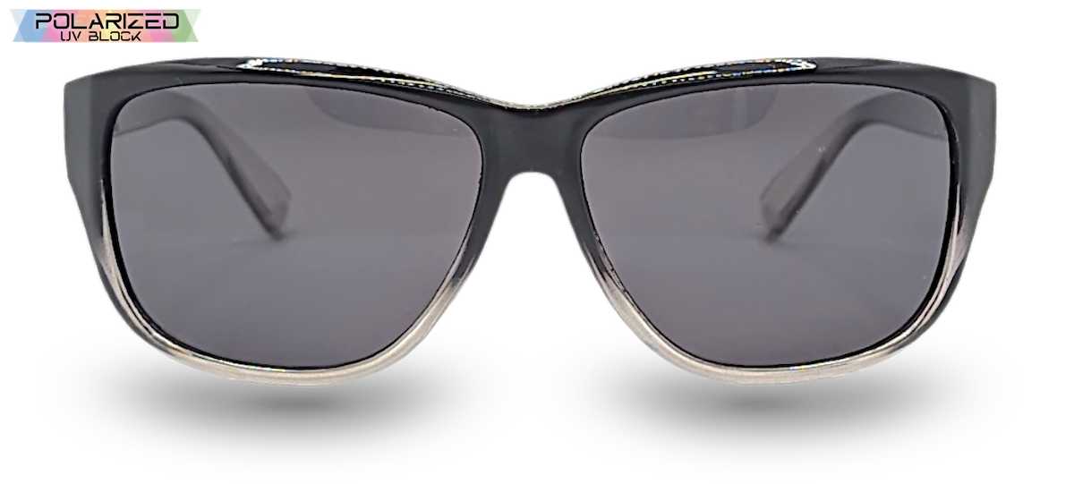 Eyelevel-UK Sophia rectangular polarized sunglasses in black and clear with grey lenses for UV protection