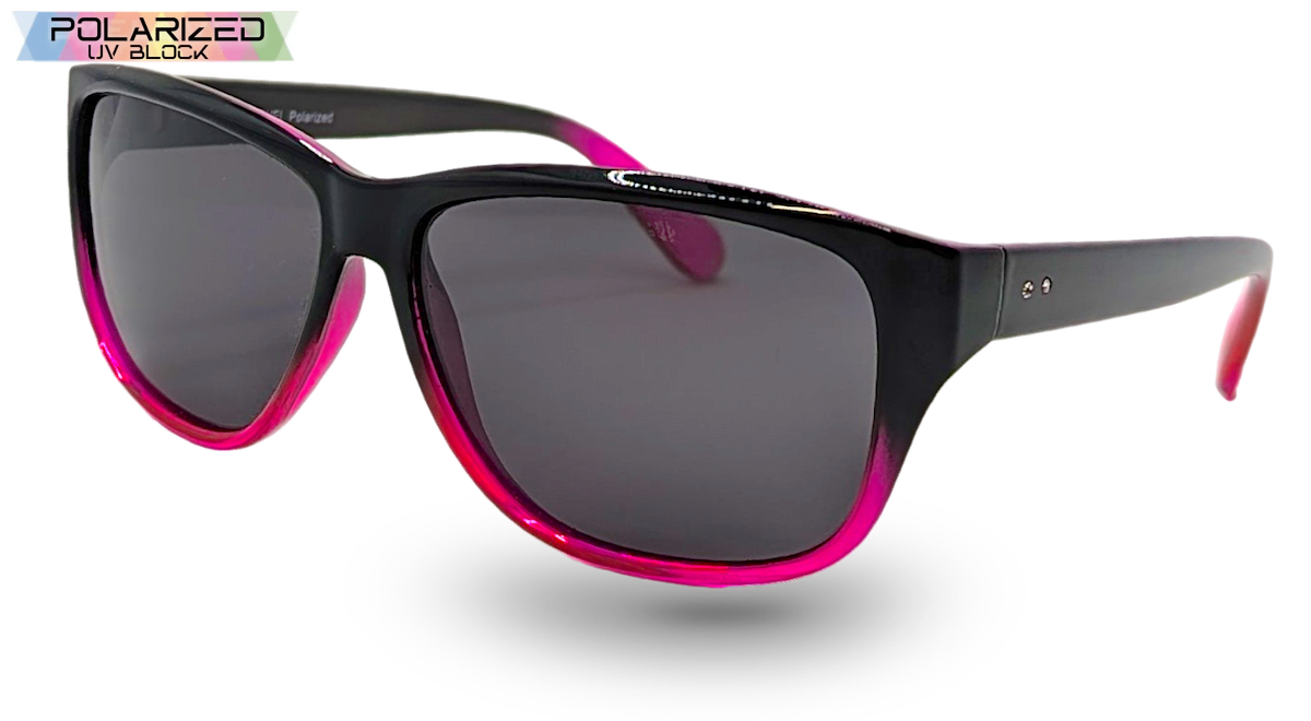 Eyelevel-UK Sophia rectangular polarized sunglasses in black and pink with grey lenses for women