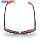 Eyelevel-UK Sophia rectangular polarized sunglasses in black and pink with grey lenses, viewed from above.