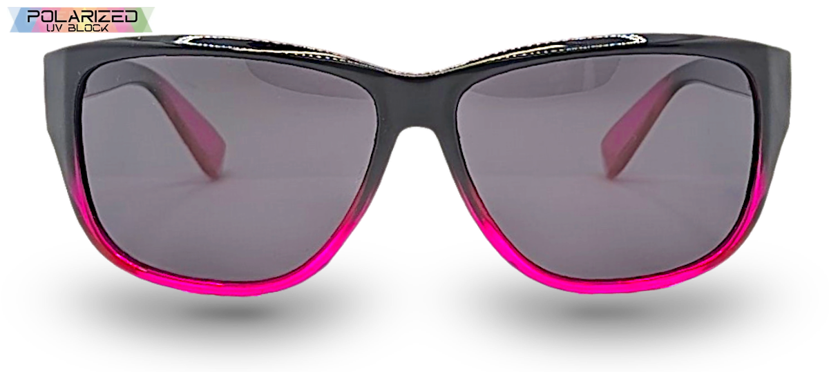Eyelevel-UK Sophia rectangular polarized sunglasses in black and pink with grey lenses for women