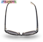 Eyelevel-UK Sophia rectangular polarized sunglasses in black and clear frame with grey lenses, top-down view.