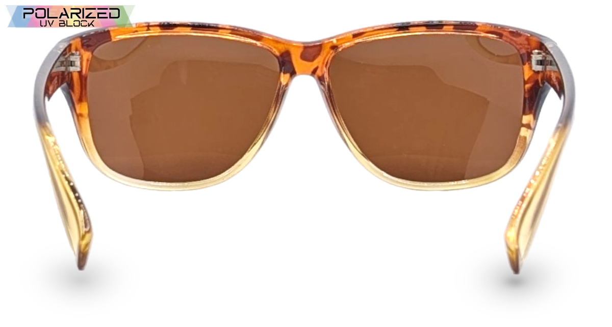 Eyelevel-UK Sophia rectangular polarized sunglasses in brown and green with a tortoiseshell frame finish.
