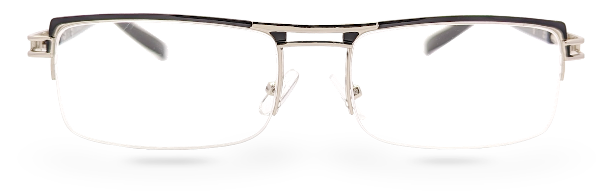 Eyelevel-UK Sovereign reading glasses with a rectangular chrome and black semi-rimless metal frame
