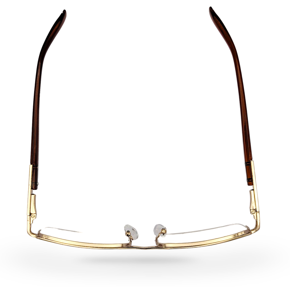 Eyelevel-UK Sovereign gold and brown semi-rimless rectangular reading glasses viewed from above