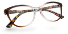 Eyelevel-UK St Lucia reading glasses with a brown and clear cat eye frame and magnifying lenses