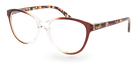 Eyelevel-UK St Lucia reading glasses with a brown and clear cat eye frame and patterned temples