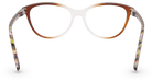 Eyelevel-UK St Lucia reading glasses with a brown and clear softly squared cat eye frame and patterned temples