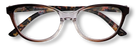 Eyelevel-UK St Lucia reading glasses with a brown and clear tortoise shell cat eye frame and magnifying lenses.