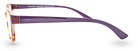 Eyelevel-UK Topaz reading glasses with a purple and multi-coloured square plastic frame, side profile view.
