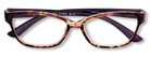 Eyelevel-UK Topaz reading glasses with a purple and tortoiseshell square plastic frame and clear magnifying lenses.