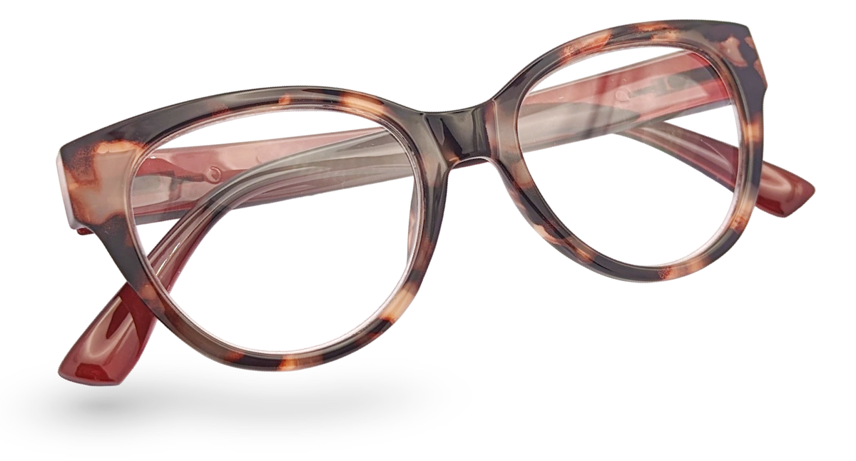 Eyelevel-UK Windsor reading glasses with a brown tortoiseshell cat-eye frame and clear magnifying lenses.