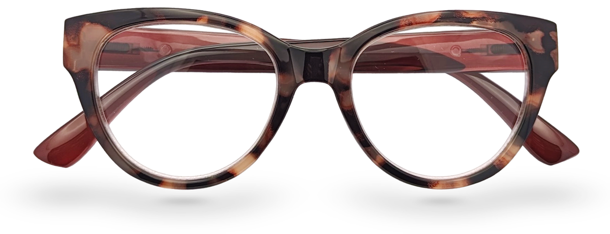 Eyelevel-UK Windsor reading glasses featuring a brown tortoiseshell cat-eye plastic frame with clear magnifying lenses.