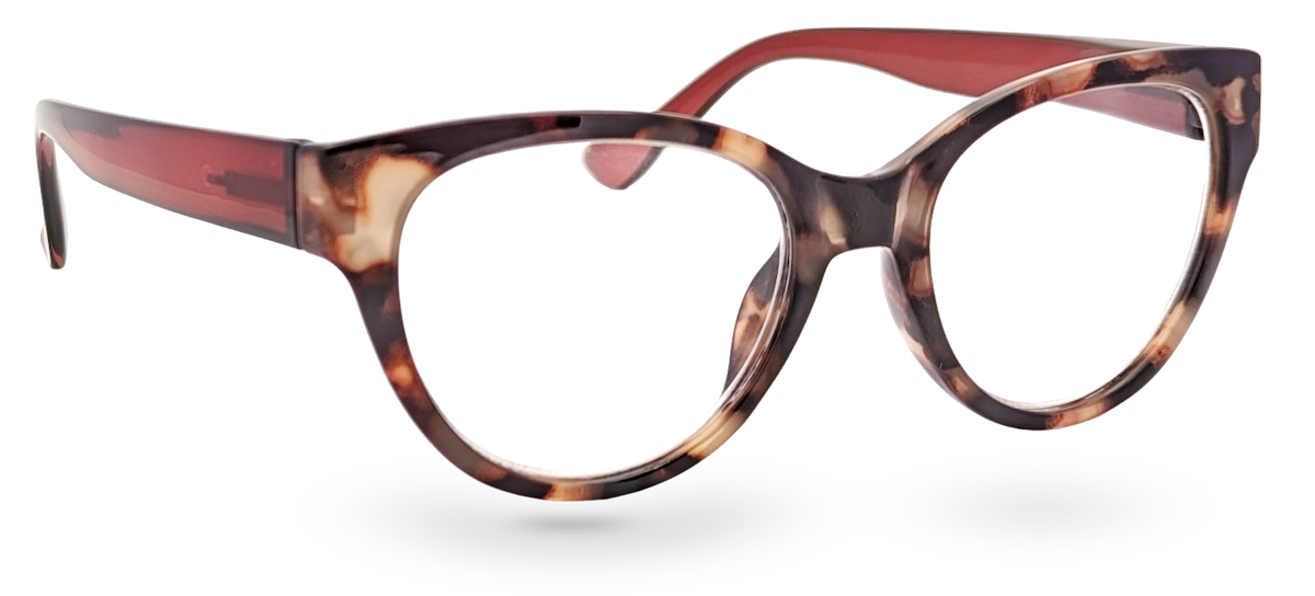 Eyelevel-UK Windsor cat-eye reading glasses with a brown tortoiseshell frame and clear magnifying lenses